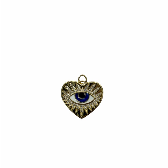 Accessories - Gold Heart Evil Eye Pendant Charm with Blue Accent